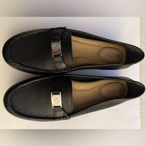 Giani Bernini Black Leather Loafers with Silver Detail